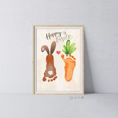 a painting of carrots and radishes with the words happy easter