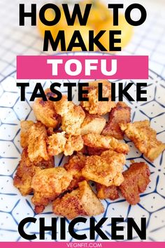 Fried Tofu Chicken pieces on a plate. Chicken Tofu Recipe, Vegan Tofu Chicken, How To Fry Tofu, Make Your Own Tofu, How To Make Tofu Taste Like Chicken, How To Make Tofu Taste Good, Flavored Chickpeas, Tofu Chicken, Healthy Vegan Dinner Recipes