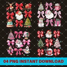 christmas digital clipart bundle with santa, snowman and other holiday decorations on black background