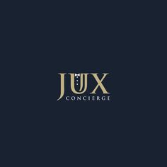 the logo for jux conserge, which is designed to be gold and black