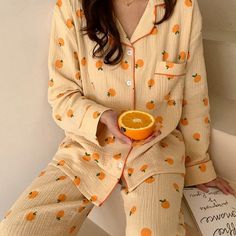 LANFUBEISI Cotton Home Suits Korean Sleepwear Orange Print Pajamas for Women Summer Pyjamas Girls Pijama Short and Long Sleeve Pjs Lanfubeisi Korean Sleepwear, Pijamas Women, Suits Korean, Pajamas For Women, Summer Pajamas, Orange Print