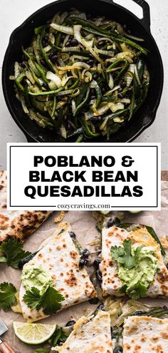 a pan filled with black bean quesadillas