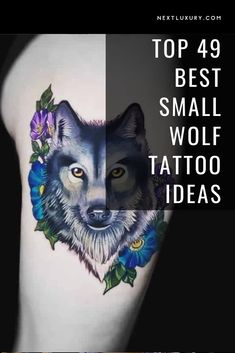 an image of a wolf tattoo on the side of a woman's stomach with text overlay