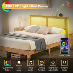 an image of a bed with colorful lights on it