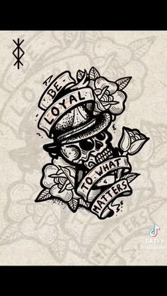 an old school tattoo design with skulls and roses