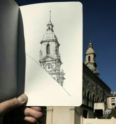 a drawing of a clock tower in the city