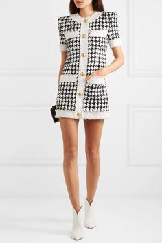 Plaid Sleeve, Houndstooth Dress, Tweed Dress, Looks Chic, Evening Party Dress, Embroidery Dress, Mode Inspiration, Blazer Dress, Types Of Skirts