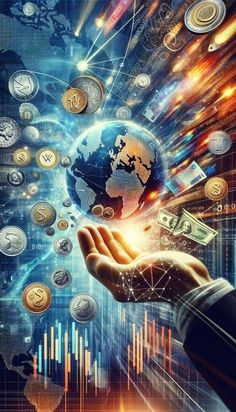 a person holding money in their hand with an image of the earth and currency on it