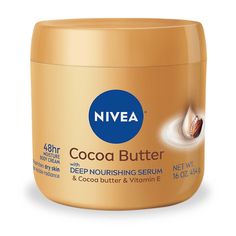 Relax, and pamper your skin with NIVEA Cocoa Butter Body Cream. This rich creamy formula is enriched with our Deep Nourishing Serum, Cocoa Butter and Vitamin E. It delivers intense moisture to dry skin for up to 48 hours, and leaves skin looking radiant and lightly scented after just one application. NIVEA Cocoa Butter Body Cream with Deep Nourishing Serum nourishes dry skin for visible radiance. Simply apply this cream for dry skin daily to leave skin feeling moisturized and radiant. NIVEA Coco Cocoa Butter Body Cream, Cocoa Butter Cream, Butter Body Cream, Best Body Butter, Serum For Dry Skin, Cream For Dry Skin