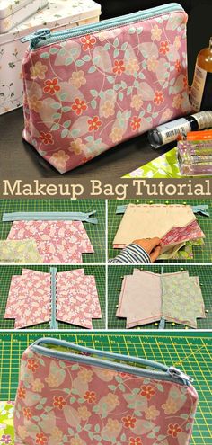 the make up bag is being made and ready to be used as a sewing project