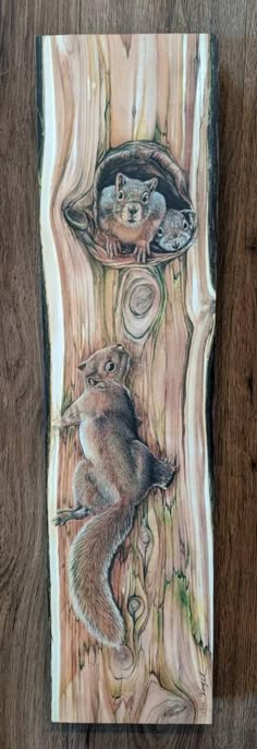 a drawing of two mice in a tree stump