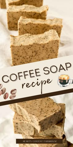 coffee soap recipe with almonds and cinnamon on the side, stacked up next to each other