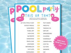 a pool party game is shown with the words, pool party sits or that?