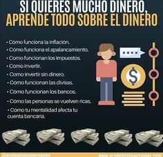 a poster with words describing the different ways to earn money in spanish and english, along with an image of a man standing next to stacks of cash