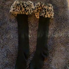 Nwot Fur Socks Fur Socks, Black Leopard, Black Faux Fur, Black And Brown, Faux Fur, Socks, Women Shoes, Women Shopping, Quick Saves