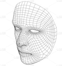 an abstract wire mesh head on a white background stock photo and royalty illustration, face drawing,