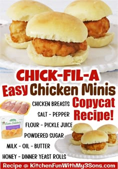 an advertisement for chicken - fil - a, easy chicken minis and copycat recipe