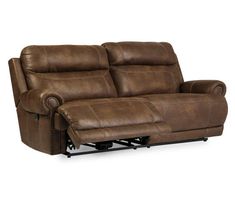 the reclining loveseat is made from leather and has two armrests