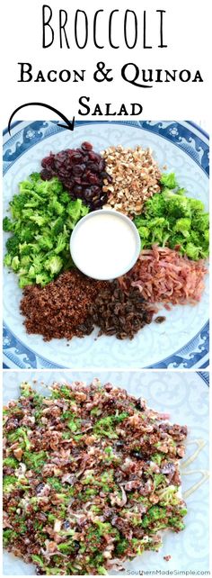 broccoli, bacon and quinoa salad on a plate