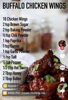 the menu for buffalo wings is shown with instructions to make it easy and tasty