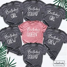 Birthday Shirt, Birthday Crew Shirt for Woman, Birthday Party Shirts, Birthday Queen Shirt, Birthday Squad Shirts, Birthday Group Shirts. Hi! Welcome to our store. It's good to see you here. Our aim is to offer you first-class clothing in your most beautiful moments with our graphic t-shirts that we designed or designed with your ideas. I am sure you will like our designs for your family, friends and you. IMPORTANT MATTERS FOR ORDERING: 1-) Please check and review all photos. 2-) Our sizes are t Fun Letter Print Shirt For Birthday Gift, Birthday Family Shirts, Fun Text Print Top For Birthday, Name Print Tops For Birthday, Fun Birthday Top With Text Print, Birthday Short Sleeve Tops With Funny Text, Birthday Tops With Funny Text And Short Sleeves, Group Shirts Ideas Friends Birthday, Short Sleeve Shirt With Letter Print For Birthday