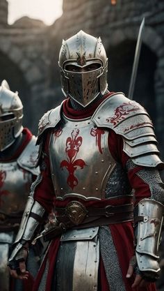 two knights in full armor standing next to each other