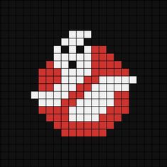 A small pixel art template of the red and white Ghostbusters logo. Small Patterns Drawing, Ghostbusters Pixel Art, Pixel Art Easy Ideas, Pixel Art Ideas Room, Supernatural Pixel Art, Grid Art Ideas, Pixel Art Movie, Emo Pixel Art, Movie Pixel Art