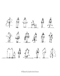 sketches of people standing and sitting in different poses