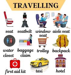 a poster with words describing the different types of travel in english and spanish, including