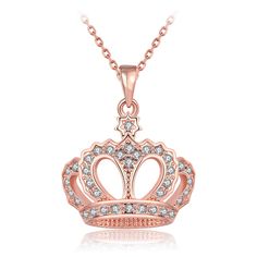 PRICES MAY VARY. Ornate queen crown pendant necklace with shiny clear cubic zirconia. Cubic zirconia necklace, Hypoallergenic, Lead-Free & Nickle-Free. Eco-friendly Alloy with CZ stones, No Harm to Health. .Handmade Jewelry, Elegant, Stylish, Unique Design, You deserve it.Easy to match clothes, dressing or casual,catch everyone's eyes with beautiful Jewelry. Spoil yourself or someone you know with this beautiful irresistible piece, for any occasion and sure to get a lot of attention! No matter i Crown Pendant Necklace, Rose Gold Crown, Crown Pendant, Crown Necklace, Rhinestone Crown, Rose Gold Chain, Necklace Online, Gorgeous Jewelry, Gold Plated Necklace