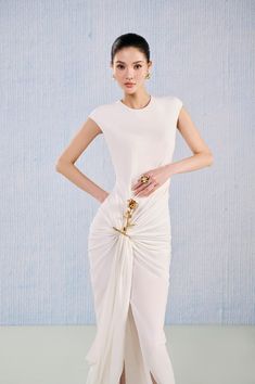 Magda Butrym Dresses, White Sarong, Above The Knee Dress, Sarong Dress, Mean Blvd, Rose Brooch, Slim Fit Dress, Magda Butrym, Designer Drapes