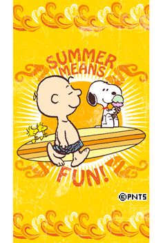 a yellow poster with a cartoon dog and snoop on a surfboard that says summer means fun