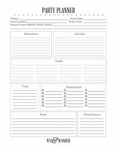 a printable party planner is shown