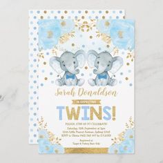 two elephants are sitting on top of each other in front of a blue and gold polka dot