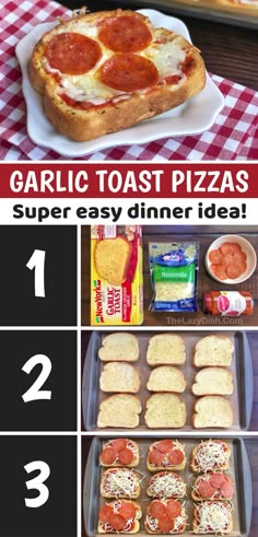 the instructions for how to make garlic toast pizzas with pepperoni and other toppings