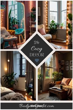 a collage of photos with the words cozy decor