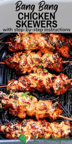 grilled chicken skewers with step by step instructions on a bbq grill