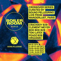 the poster for boiler room paris shows various types of music, including an image of geometric shapes