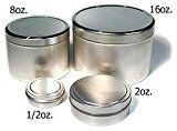 three round tins are shown with measurements