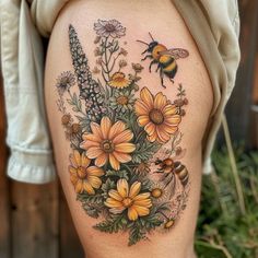 Wildflower Tattoo Art Set Wildflower Tattoo Design, Art Of Expression, Garden Tattoos, Tasteful Tattoos, Bee Tattoo, Tattoos Gallery, Elegant Tattoos