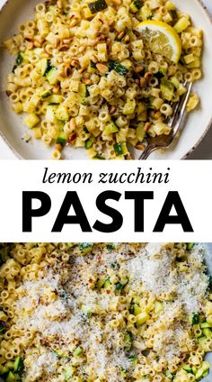 lemon zucchini pasta with pesto and parmesan cheese in a white bowl