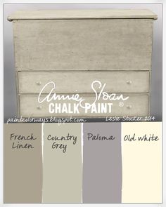 an old dresser painted in gray and white with the name annie sloan chalk paint on it