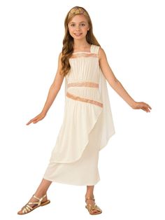 Your daughter will be looking far too beautiful for words this year when you dress her up in our Roman Girl Costume. With this set, you will receive everything you need to turn your little angel into a magical Roman Empress who knows a thing or two about leading the Roman Empire. Featuring a gorgeous white dress with g Greek Toga, Roman Dress, Greek Dress, Roman Costume, Greek Costume, White Flowy Dress, Goddess Costume, Costume For Kids, Dress Halloween Costume