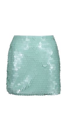 Nothing speaks to party season quite like a sequin staple and this style feels inspired by the decades before us, yet also right for now. Our mint green disc skirt is crafted with large matt sequin discs, with hidden zip to rear and comes fully lined. The skirt sits mid-waist and playful, short length. Style with minimal heels and slinky blouses for party season. Wipe CLean with Cloth and Water Green Mermaid Skirt, Teal Sequin Skirt, Disc Skirt, Mint Green Skirts, Mint Skirt, Mermaid Halloween, Sparkle Skirt, Large Sequins, Dior Earrings