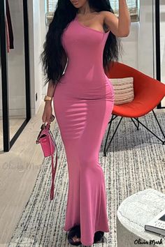 Olivia Mark - Stunning Sleeveless Evening Gown with One Shoulder Detail Elegant Mermaid Dress, Simple Streetwear, Casual Long Dress, Bodycon Maxi Dresses, Long Dress Casual, Pink Maxi Dress, Women Long Dresses, Shoulder Design, Clothes Collection