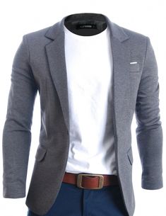 Casual Blazers For Men, Best Business Casual Outfits, Blazer Outfits Men, Gray Blazer, Mens Fashion Edgy, Mens Blazer Jacket, Stylish Mens Fashion, Mens Fashion Smart, Mens Fashion Rugged