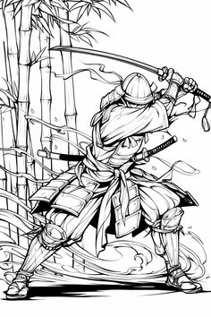 Coloring Sketches, Motion Lines, Bamboo Grove, Battle Scene