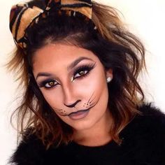 Nem Halloween Makeup, Black Cat Makeup, Cat Face Makeup, Lion Makeup, Simple Cat Makeup, Maquillage Halloween Simple, Fox Makeup