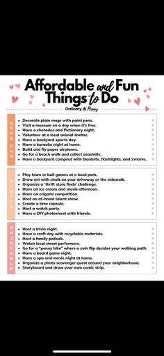 an info sheet with the words, affirmable and fun things to do on it