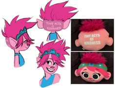 the pink hair doll has three different expressions